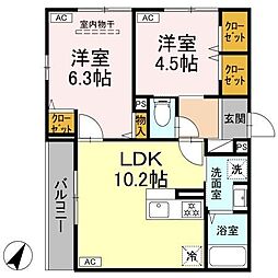 フラクタス湘南茅ケ崎 2LDKの間取図画像