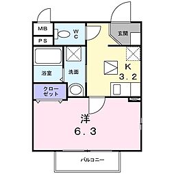 ソレイユ厚木 1Kの間取図画像