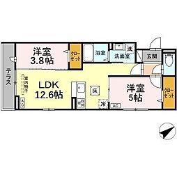相模原市南区上鶴間4丁目アパート 2LDKの間取図画像