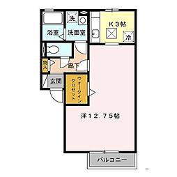 フォンティーヌA 1Kの間取図画像