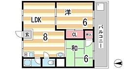 マンション朝霧2号館 2LDKの間取図画像