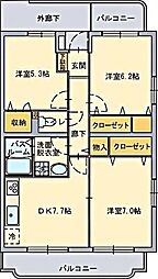 フォンテーヌ並木 3DKの間取図画像