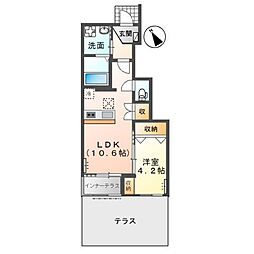 カーサ・デ・アモール 1LDKの間取図画像
