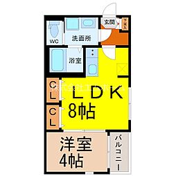 ハーモニーテラス外新町2 1LDKの間取図画像