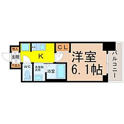 エステムコート名古屋栄プレシャス 1Kの間取図画像