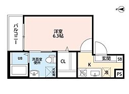 ペトリコール砂田 1Kの間取図画像