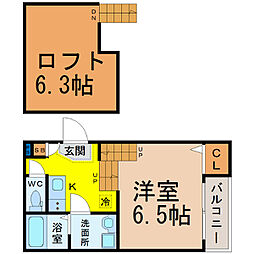 グランデ鶴羽 1Kの間取図画像