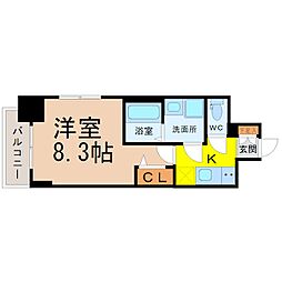 プレサンス池下トレス 1Kの間取図画像