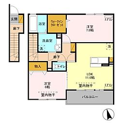 ピーノポルトC 2LDKの間取図画像