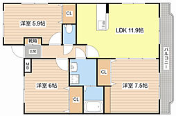 アグリザード2 3LDKの間取図画像