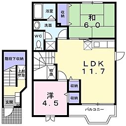 プリムローズ城東D棟 2LDKの間取図画像