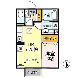 フラワーレジデンスボナール2 1DKの間取図画像