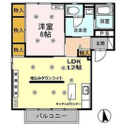 スカイハイツB 1LDKの間取図画像