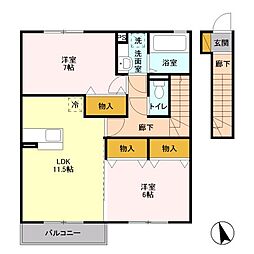 ピーノエヴァラスティングA 2LDKの間取図画像