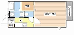パークハイツB 1Kの間取図画像