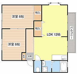 サンビレッジきららD 2LDKの間取図画像