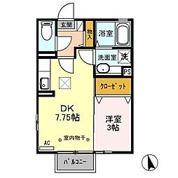 モナリエ2 1DKの間取図画像