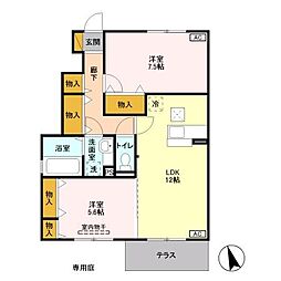 ピーノエヴァラスティングB 2LDKの間取図画像