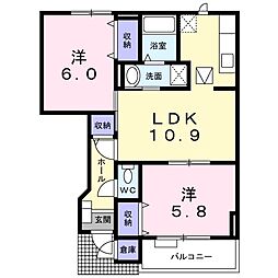 プリムヴェールA 2LDKの間取図画像