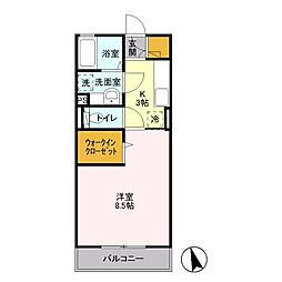 プティール3 1Kの間取図画像