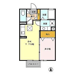 クリスタルガーデン 1DKの間取図画像