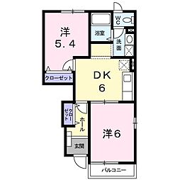 ベルハイツ・むつみA 2DKの間取図画像
