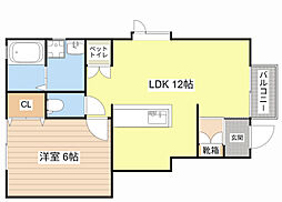 ボナールコートE棟 1LDKの間取図画像