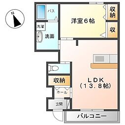 メゾン・アンソレイユ 1LDKの間取図画像