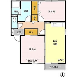 フラワーレジデンス北山A 2DKの間取図画像