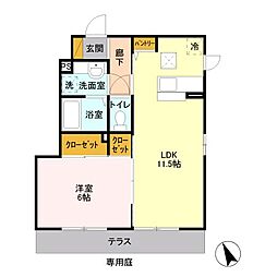 サンホープ倉A 1LDKの間取図画像