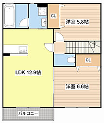 サンビレッジさくらA 2LDKの間取図画像