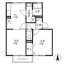 フラワーレジデンス森田八番館 2DKの間取図画像