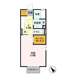 ラフィーネ 1Kの間取図画像