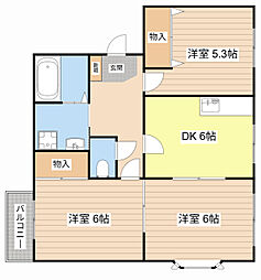 ラ・セゾングリーン 3DKの間取図画像