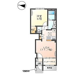 小山市西城南5丁目アパート 1LDKの間取図画像