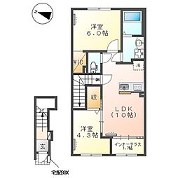 小山市西城南5丁目アパート 2LDKの間取図画像