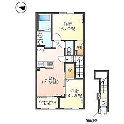 小山市西城南5丁目アパート 2LDKの間取図画像