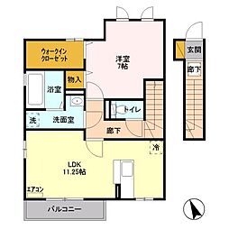 グランデ・川木谷B 1LDKの間取図画像