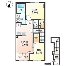 (仮)千駄塚新築アパートA 2LDKの間取図画像