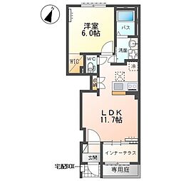 (仮)小山市千駄塚 新築アパート 1LDKの間取図画像