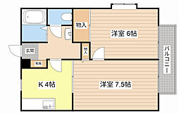 サニーウェルC棟 2Kの間取図画像