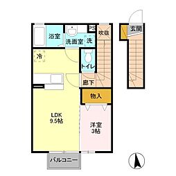 プラッツ西城南 1LDKの間取図画像