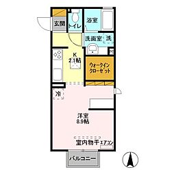ミルアモールB 1Kの間取図画像