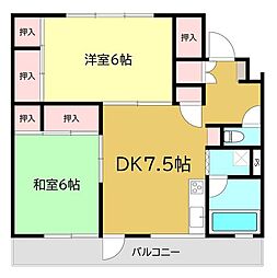 岡田住宅B棟 2DKの間取図画像
