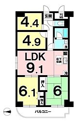 花園スカイハイツ 4LDKの間取図画像