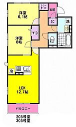 ホワイトローズ 2LDKの間取図画像