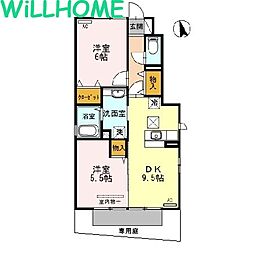 パークサイドツイン 2DKの間取図画像