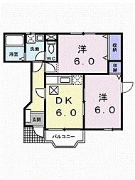 サンパティーク 2DKの間取図画像