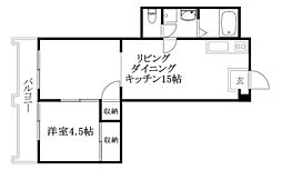カサグランデ市坪 1LDKの間取図画像