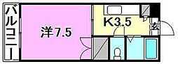 アネーロ鉄砲町 1Kの間取図画像
